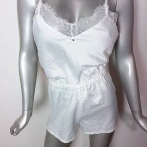 SALE!!! Small Flora Nikrooz White Floral Lace Teddy/Romper Sleeveless Satin